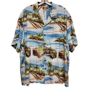 KALAHEO Shirt Mens 3XL White Hawaiian Floral Island Button Up Travel Vacation